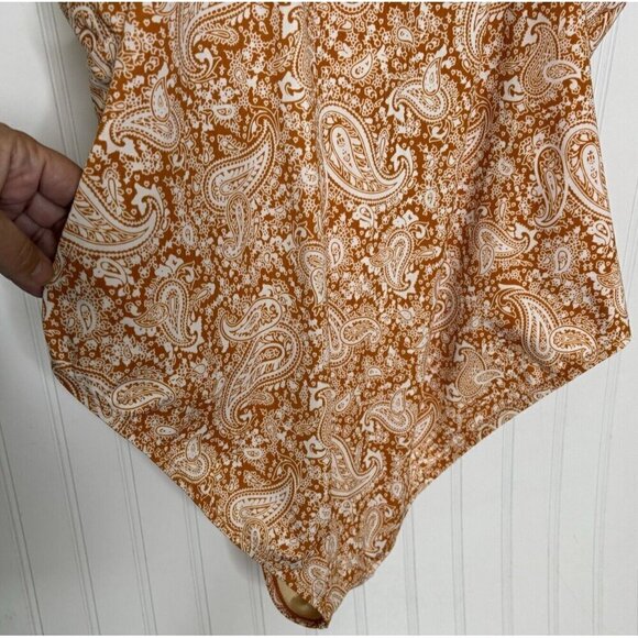 D & Co. Beach Womens 22W Orange Paisley Ruched Faux Wrap Adjust Strap Sw… - Picture 9 of 16